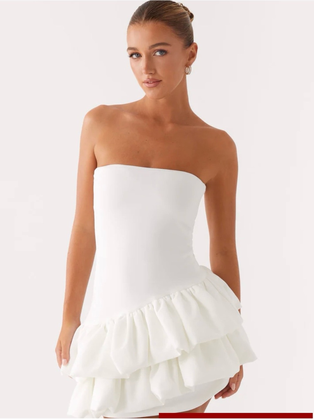Peppermayo White Strapless Ruffle Mini Dress